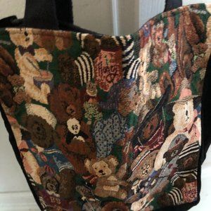 Vintage 90s  teddy bear tapestry tote bag